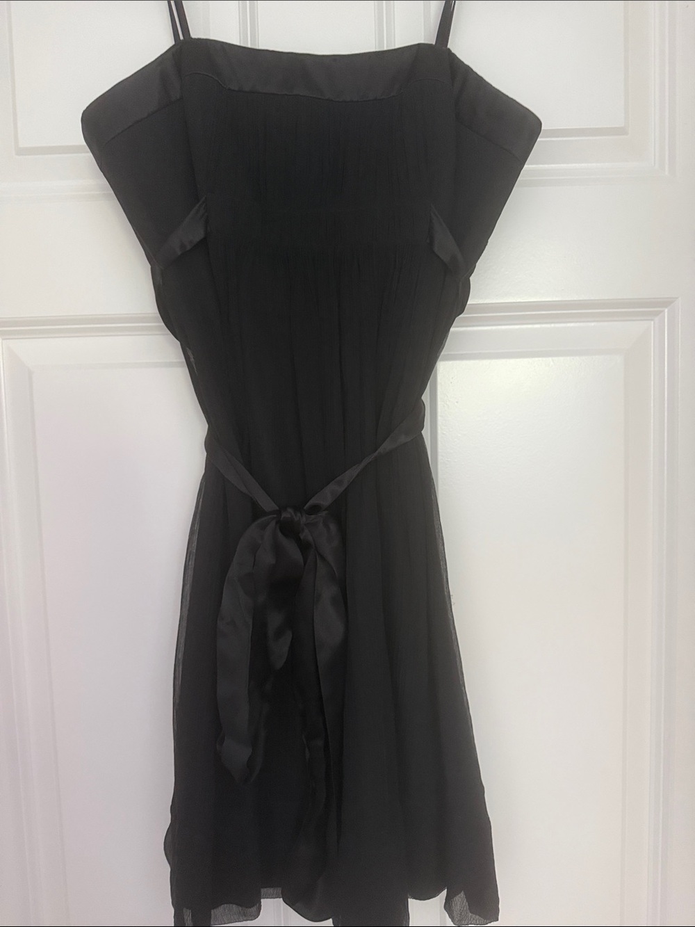 BCBGMaxAzria Black Strapless Tie-above Waist Pleated Cocktail Dress